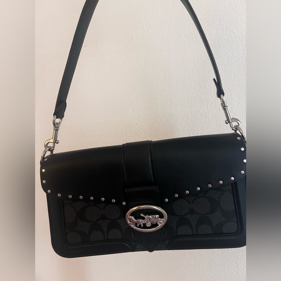 Coach Georgie Colorblock Signature Canvas With Rivets Leather Shoulder Bag - Picture 1 of 7